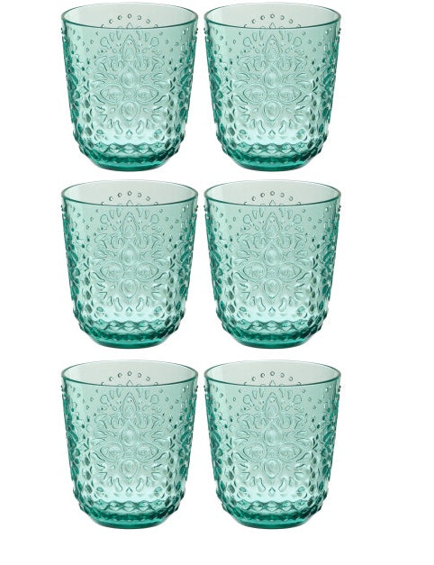 Glas av plast, 6-pack, aquafärgade