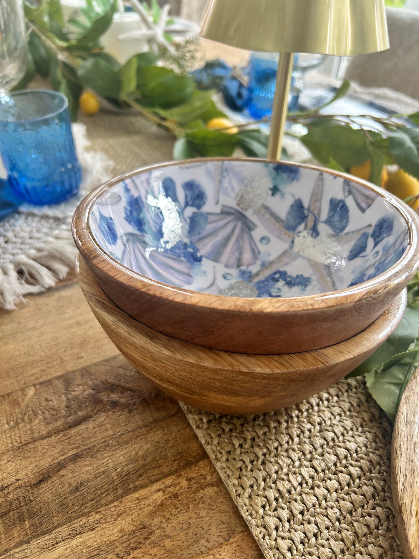 Skål mönstrad av mangoträ, 18 cm, Under the sea