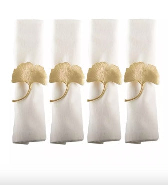 Servettringar guldfärgade Ginkgo design 4-pack