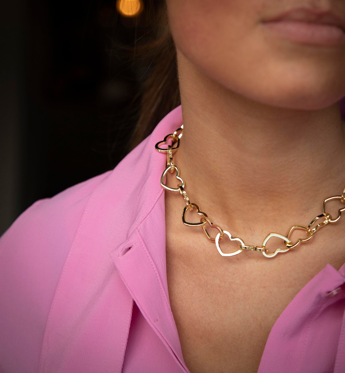 Halsband kedja med hjärtan guld