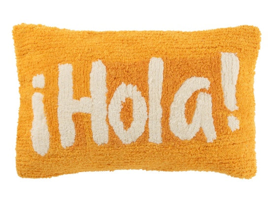 Kudde med text Hola, orange