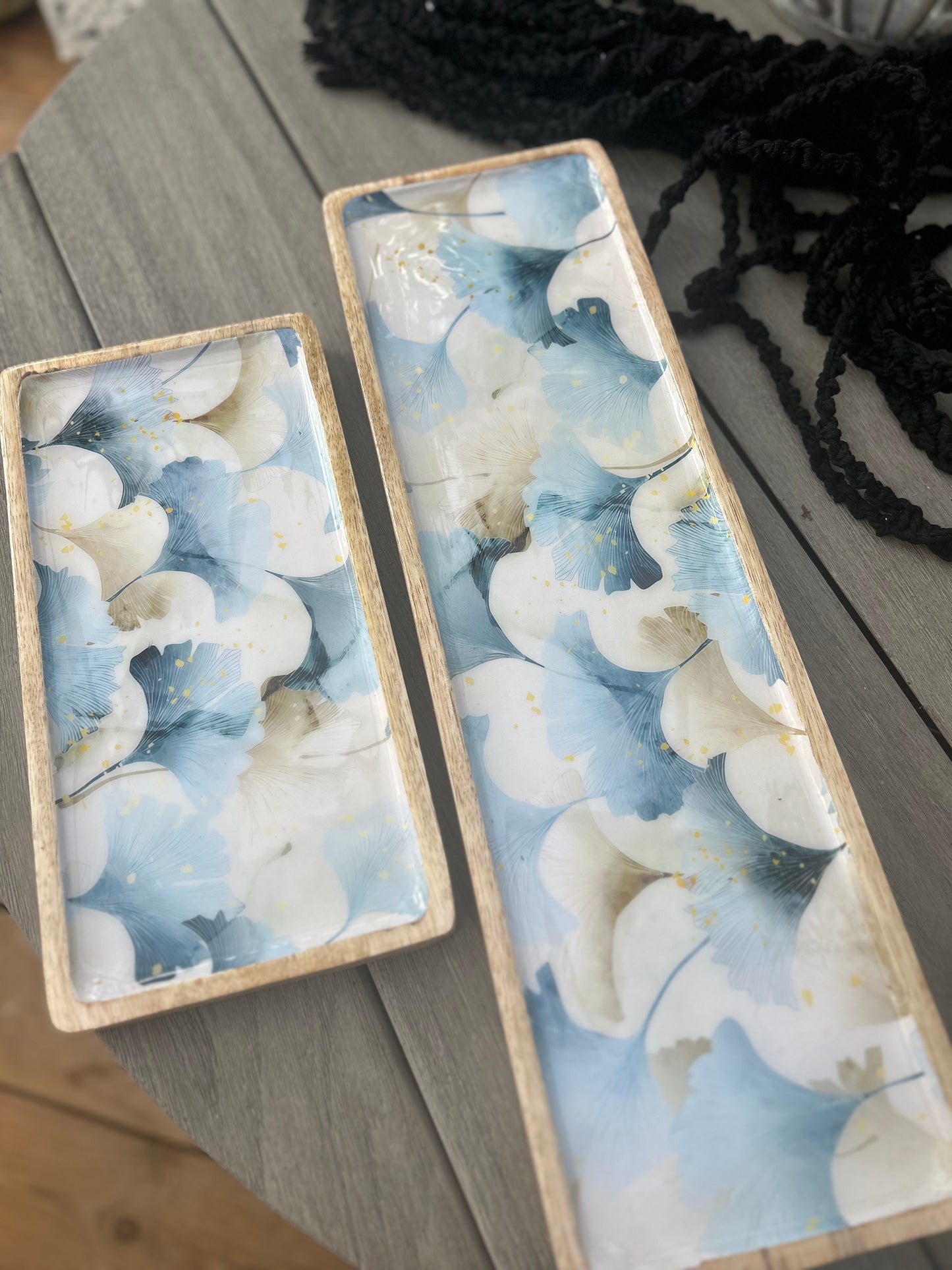 Mandala rektangulära fat av mangoträ 2-pack
