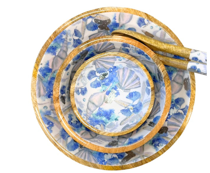 Skål mönstrad av mangoträ, 18 cm, Under the sea