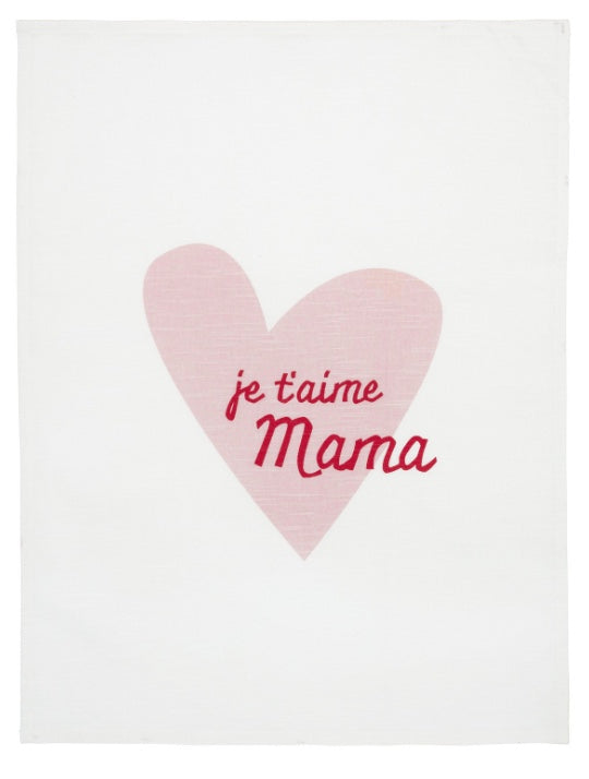Kökshandduk till mor med texten "je t'aime mama"