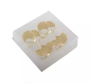 Servettringar guldfärgade Ginkgo design 4-pack