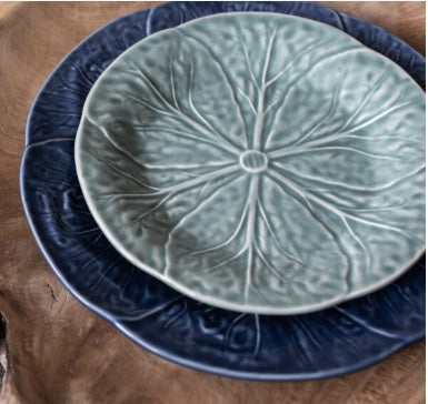 Tallrik, blå med blad-mönster, XL - 31,5 cm
