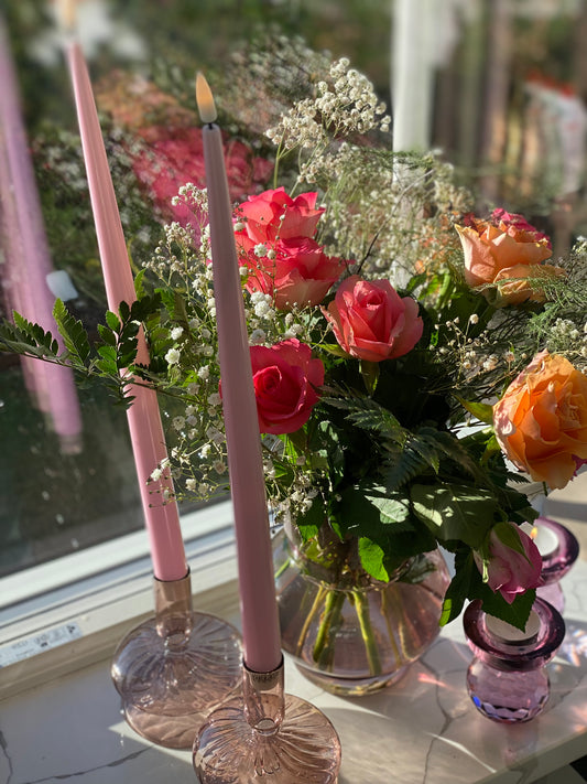 Ljusstake i glas, rosa
