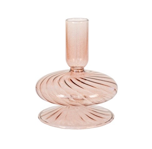 Ljusstake i glas, rosa