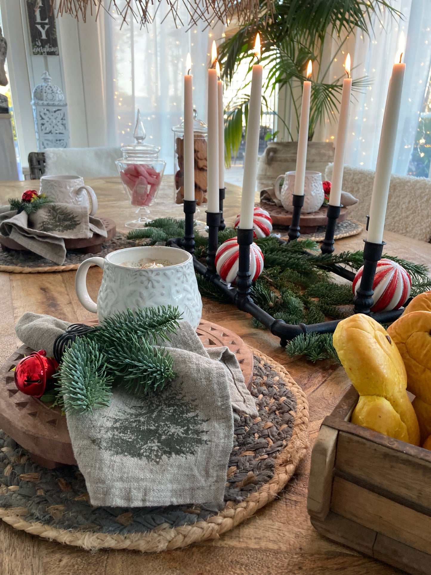 Julservetter i linne med gran tryckt 2-pack