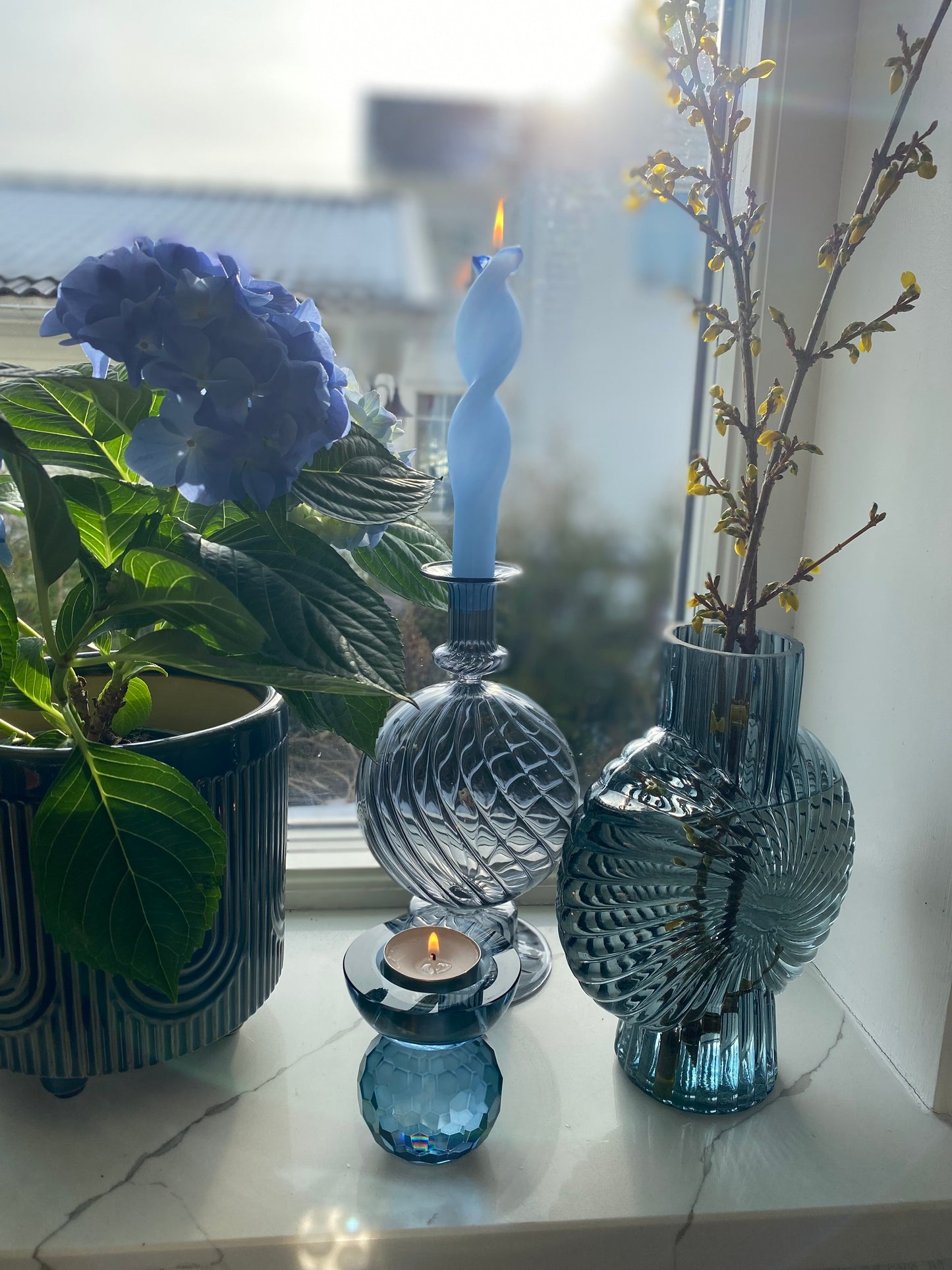 Ljusstake för värmeljus i glas, blå