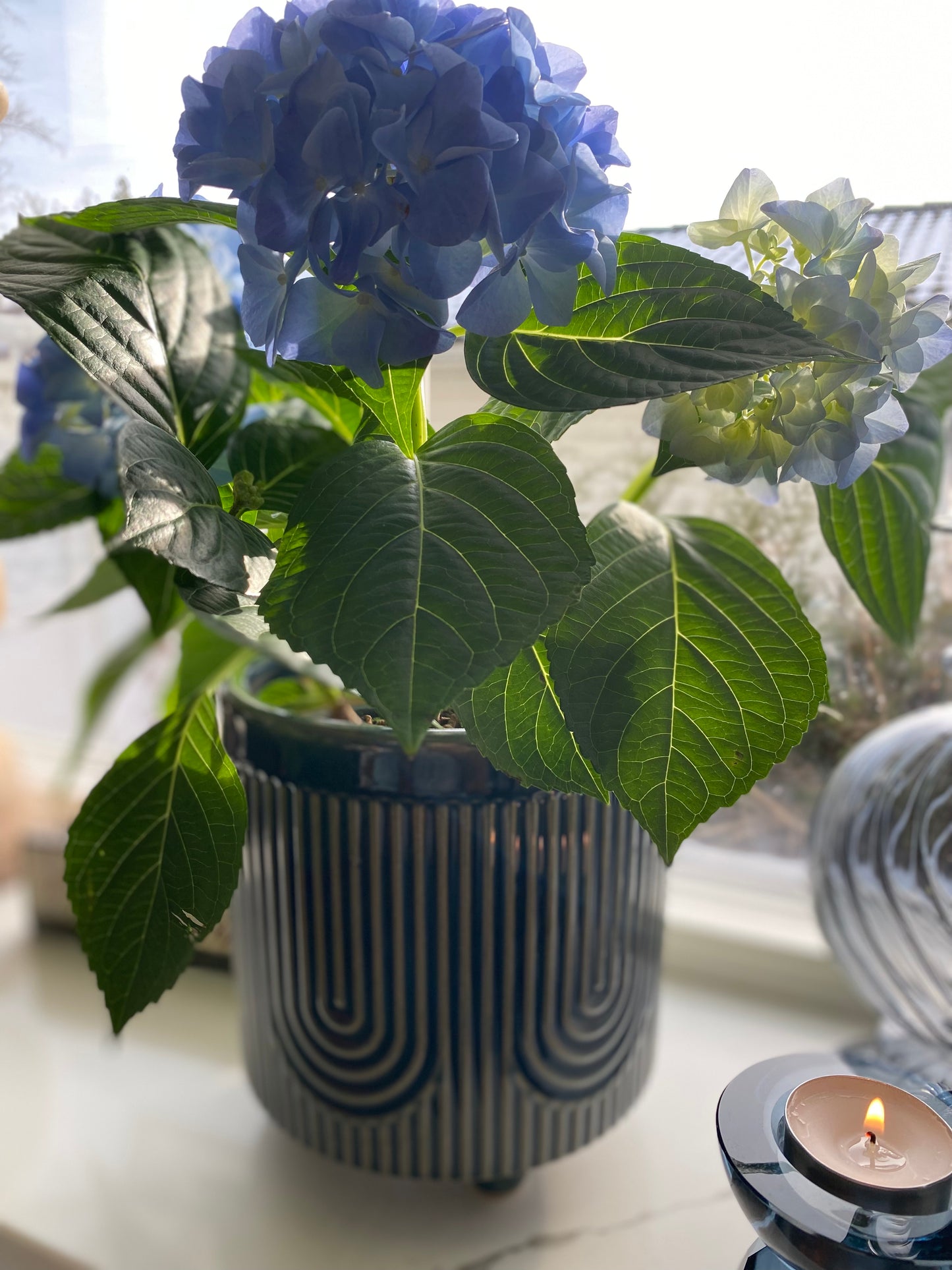 Blå blomkruka