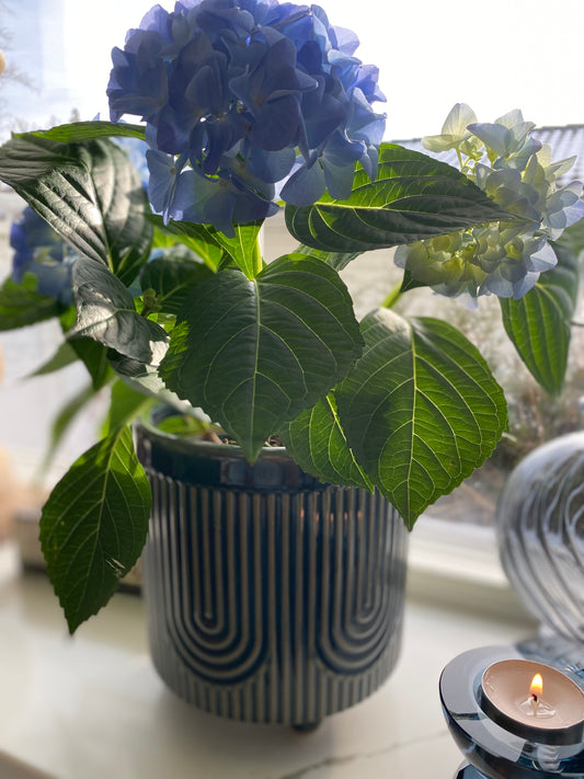 Blå blomkruka