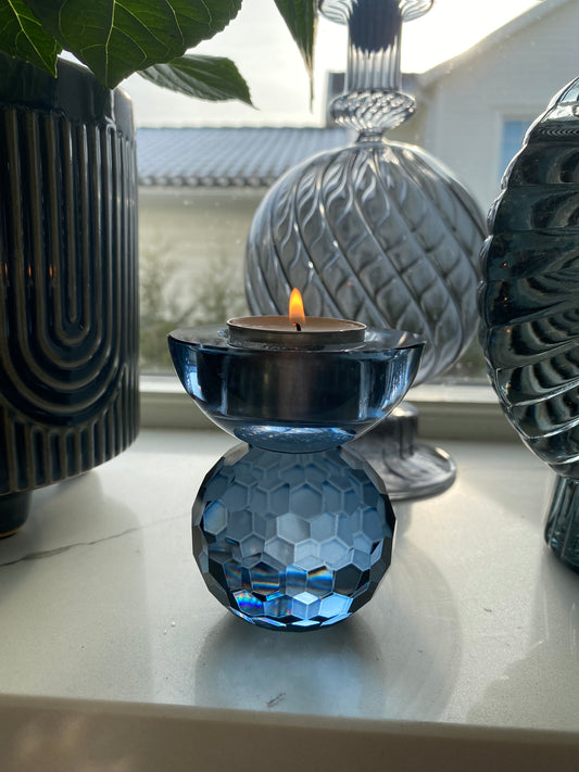 Ljusstake för värmeljus i glas, blå
