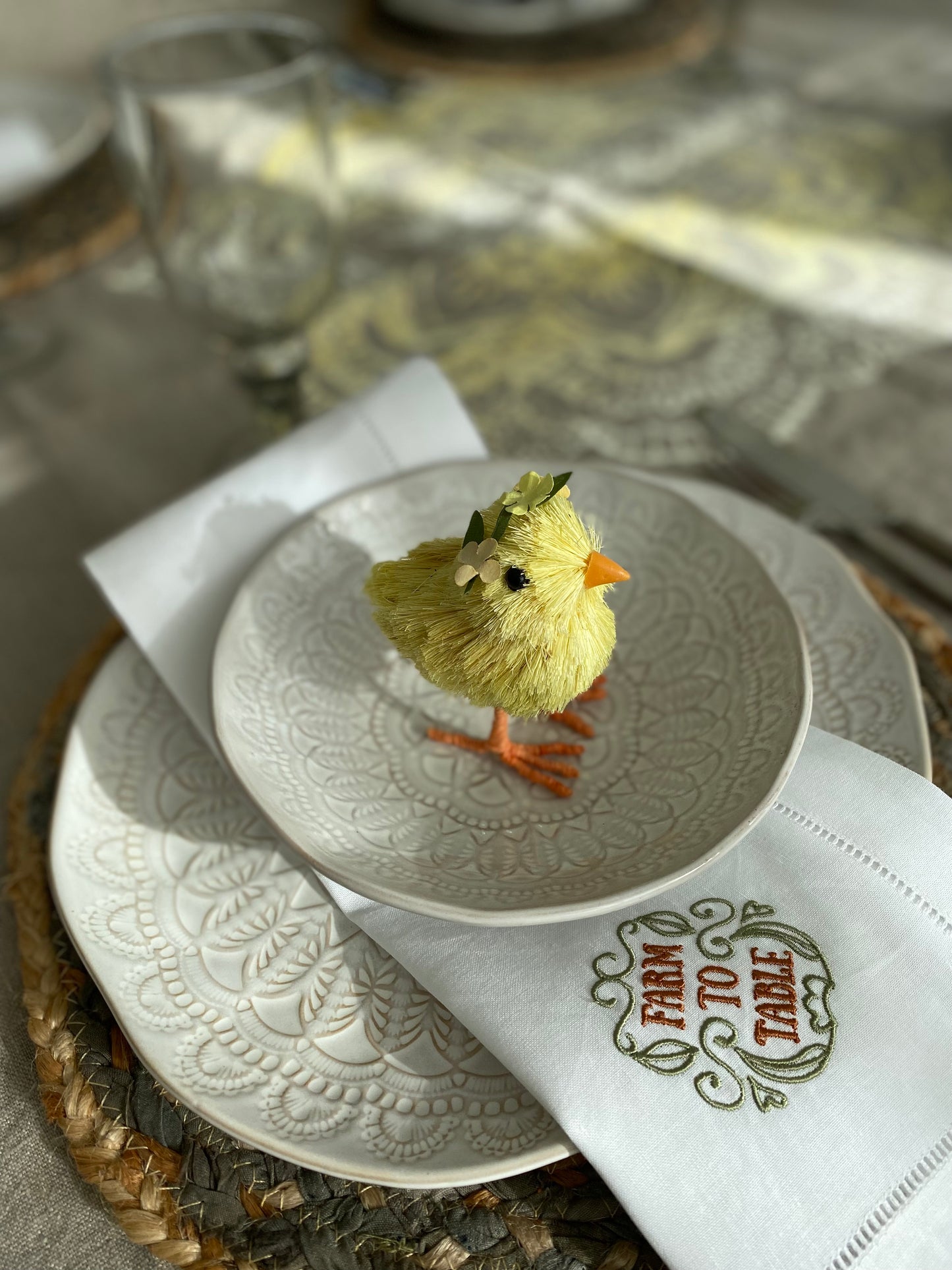 Servetter linne broderad Farm to the table ,vit 2-pack