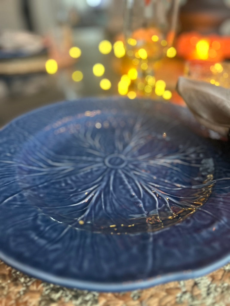 Tallrik, blå med blad-mönster, XL - 31,5 cm