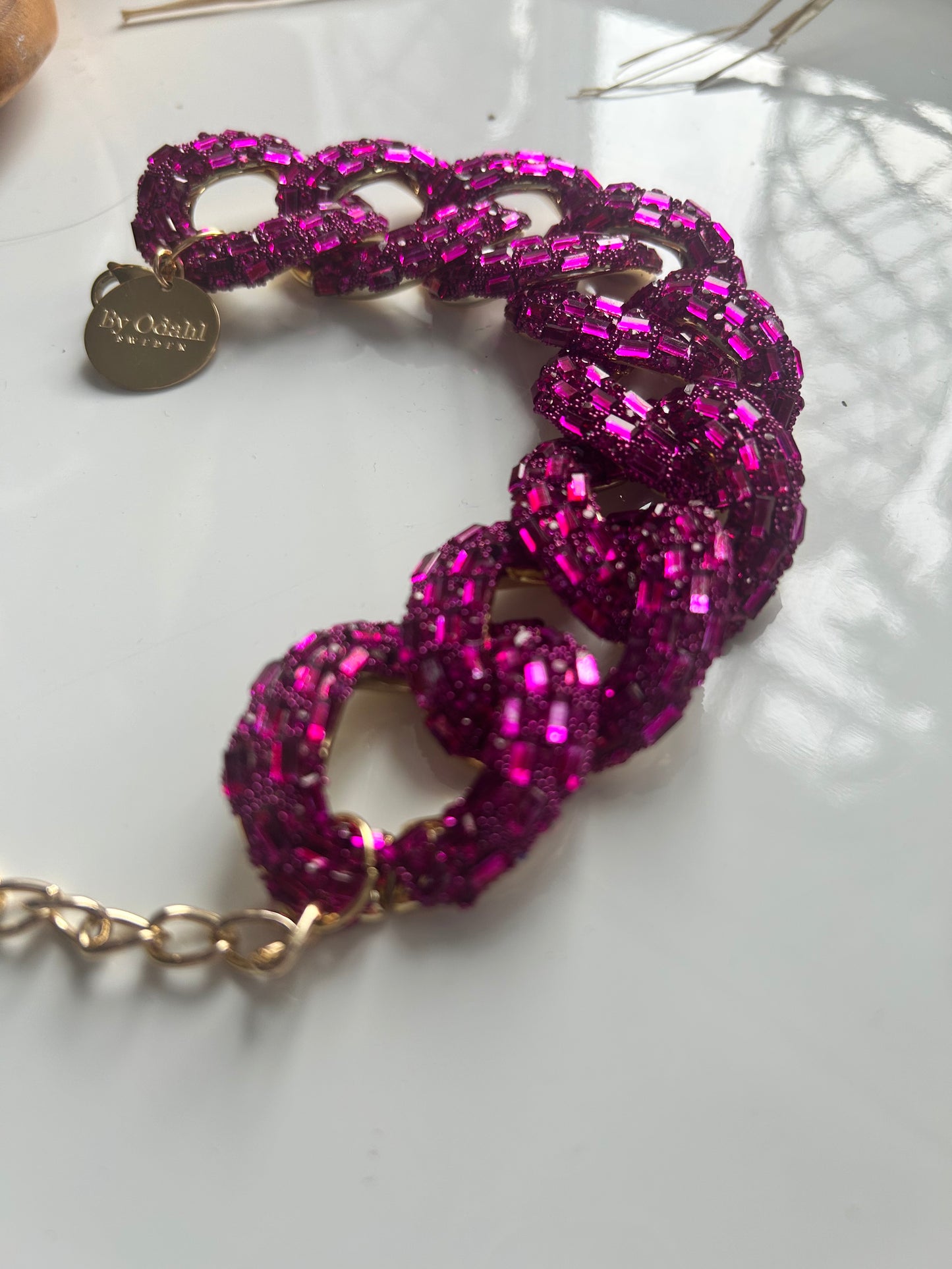 Armband kedja rosa/glitter guld