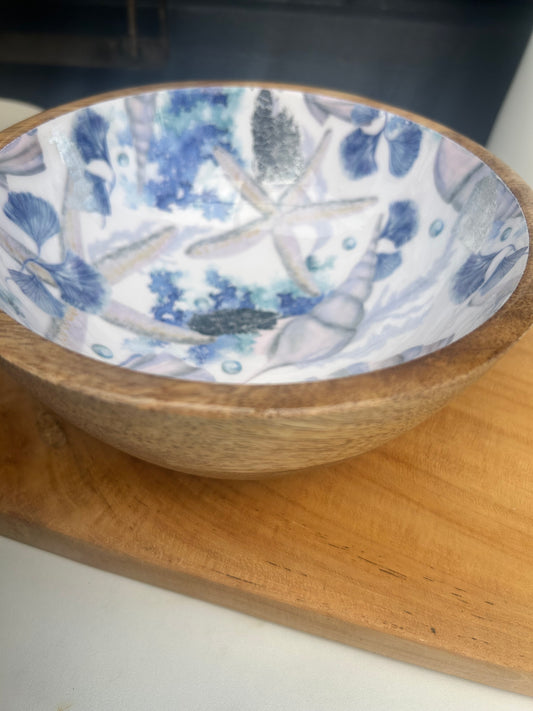 Skål mönstrad av mangoträ, 18 cm, Under the sea