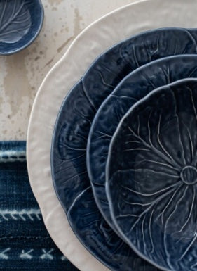 Tallrik, blå med blad-mönster, XL - 31,5 cm